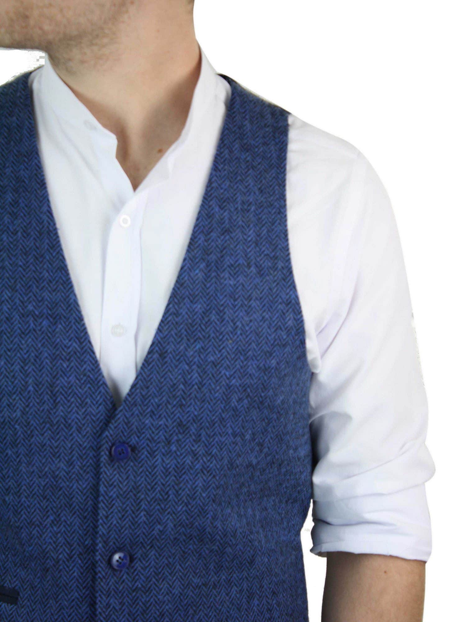 Muški plavi prsluk od tvida, riblja kost, vune, Peaky Blinders, vintage retro