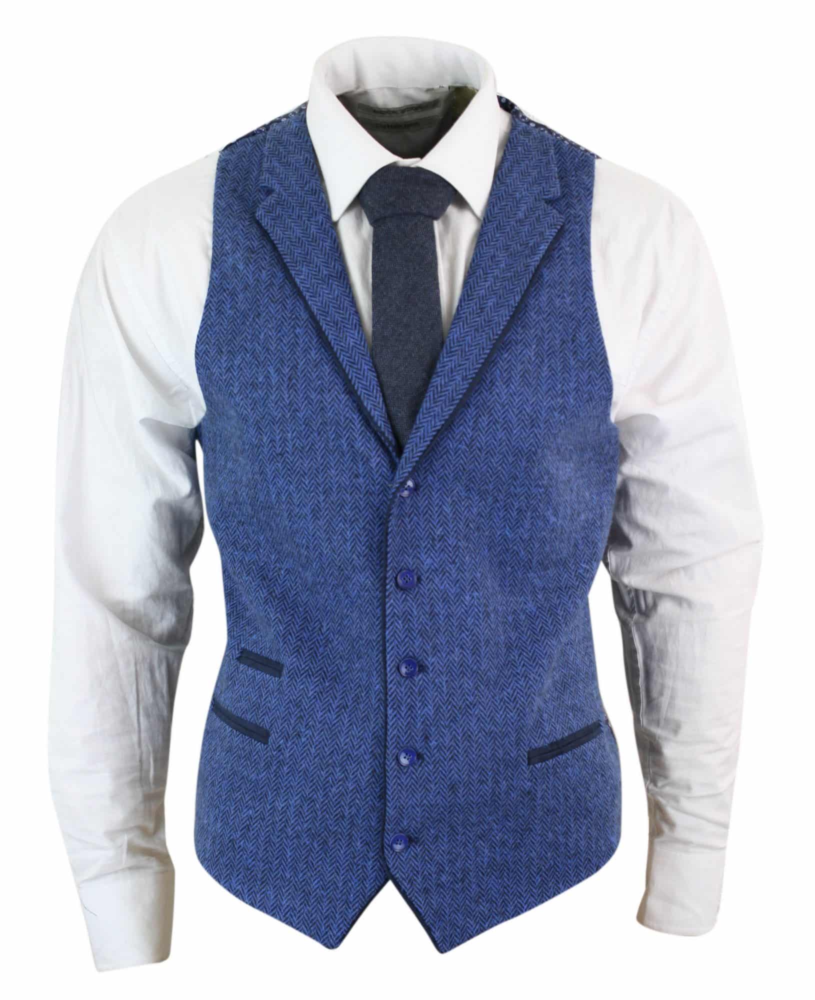 Muški plavi prsluk od tvida, riblja kost, vune, Peaky Blinders, vintage retro