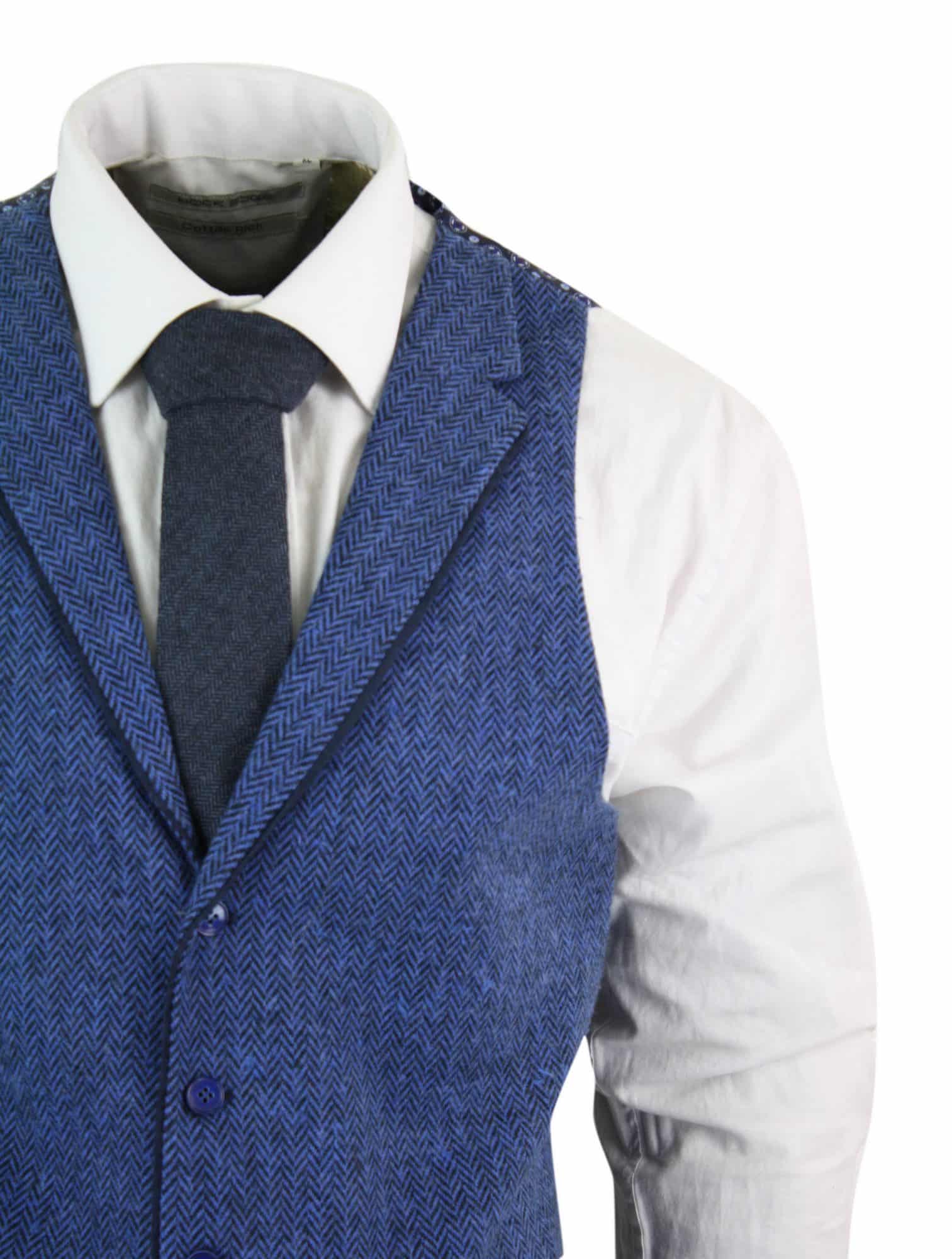 Muški plavi prsluk od tvida, riblja kost, vune, Peaky Blinders, vintage retro