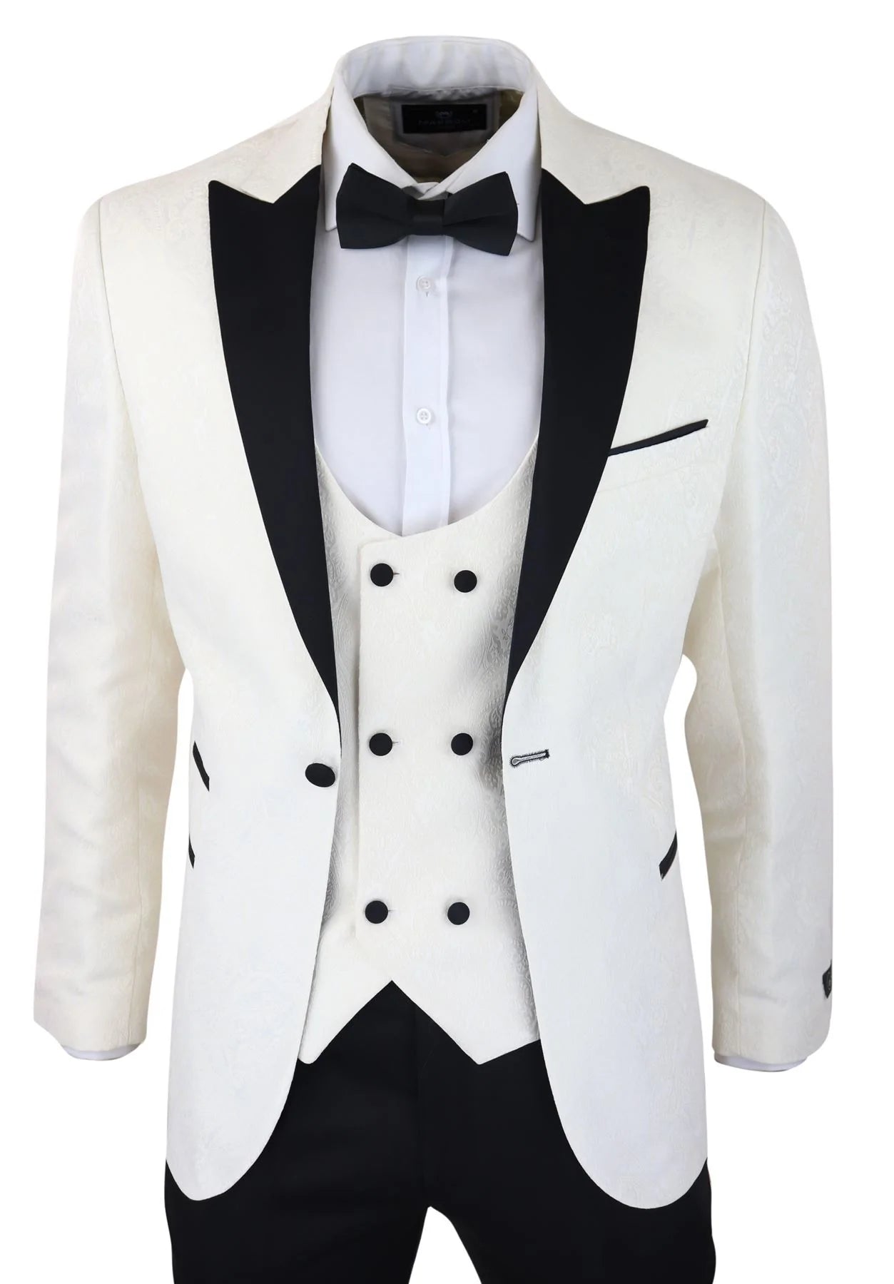 Muški Paisley Tuxedy Blazer i prsluk Brocade smoking sako satenaste boje slonovače crne