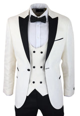 Muški Paisley Tuxedy Blazer i prsluk Brocade smoking sako satenaste boje slonovače crne
