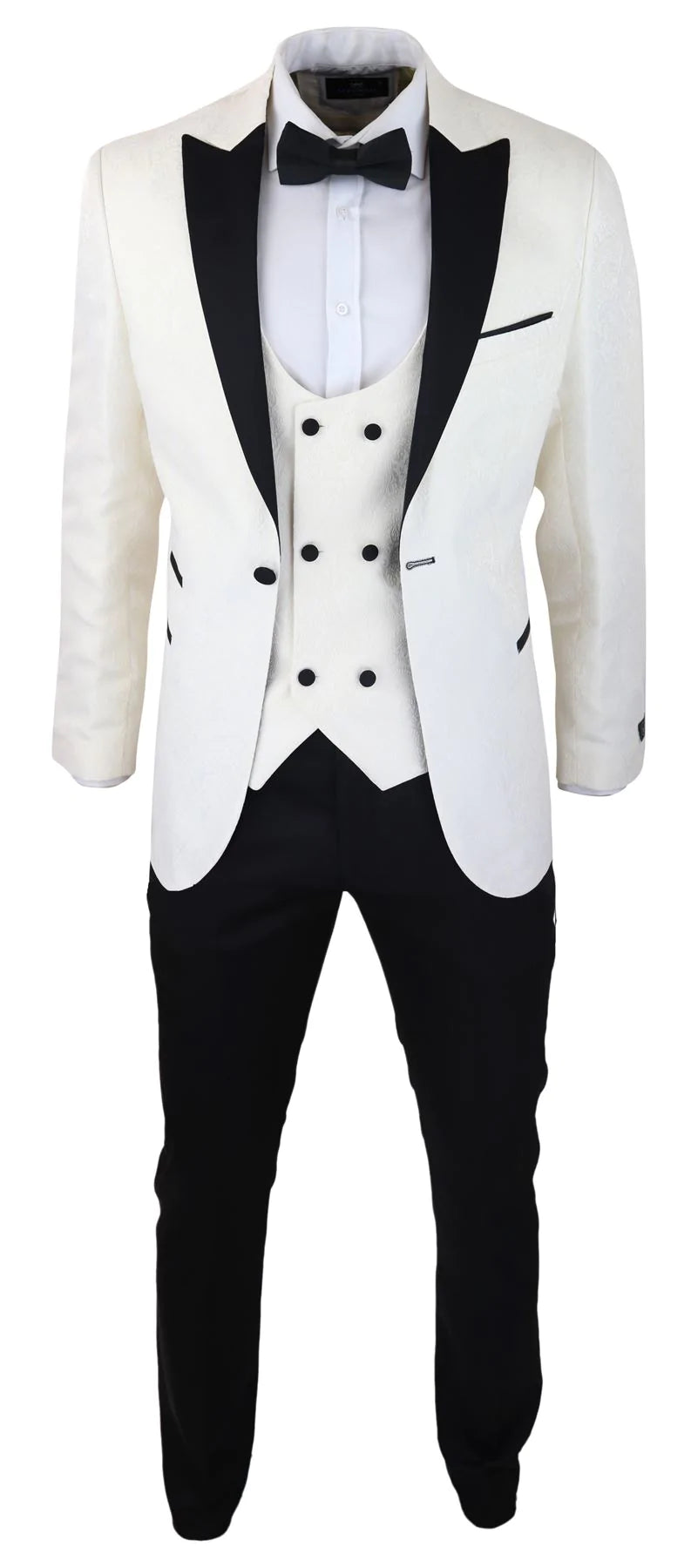 Muški Paisley Tuxedy Blazer i prsluk Brocade smoking sako satenaste boje slonovače crne