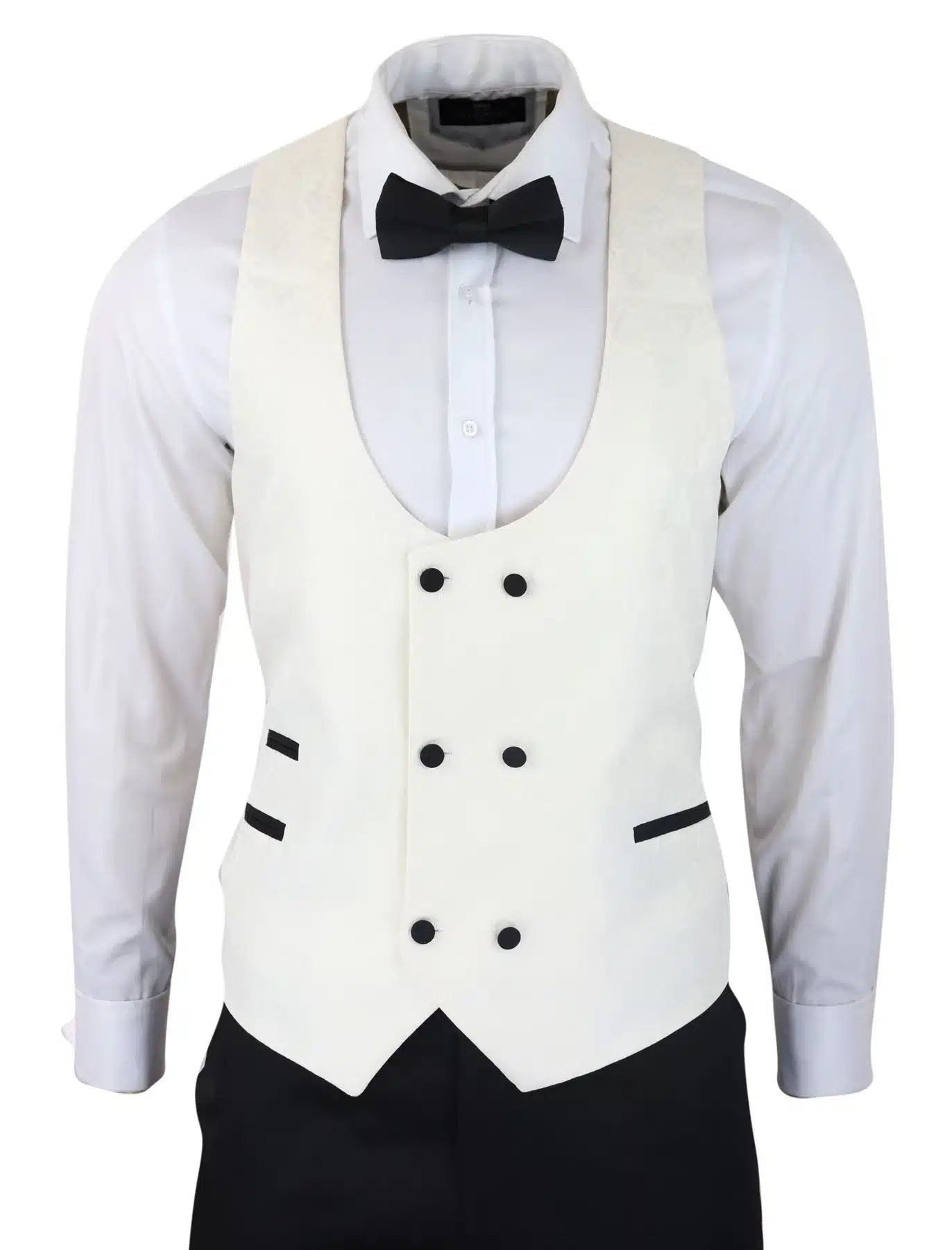 Muški Paisley Tuxedy Blazer i prsluk Brocade smoking sako satenaste boje slonovače crne