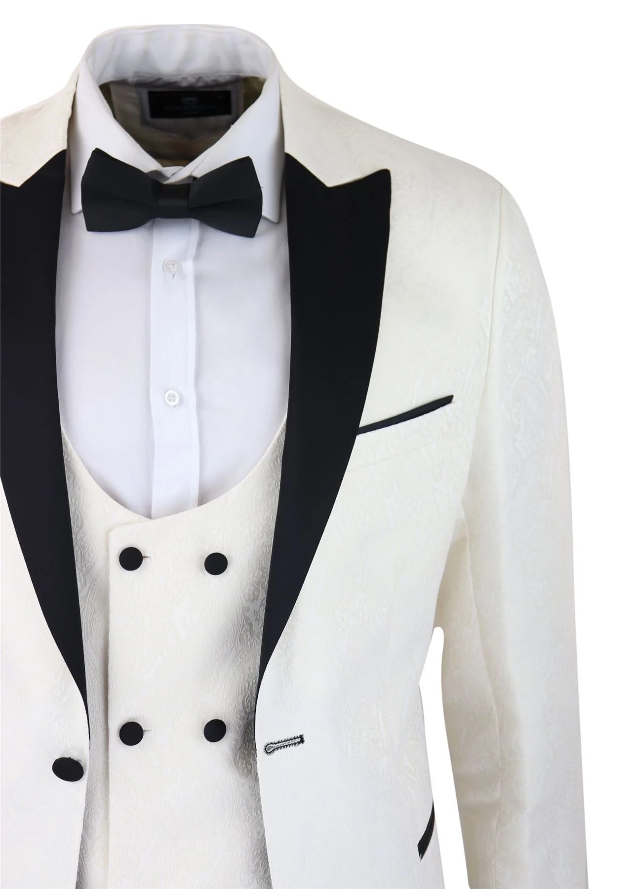 Muški Paisley Tuxedy Blazer i prsluk Brocade smoking sako satenaste boje slonovače crne