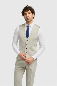 Thomas - Muški sivi prsluk od mješavine vune s uzorkom riblje kosti od tvida