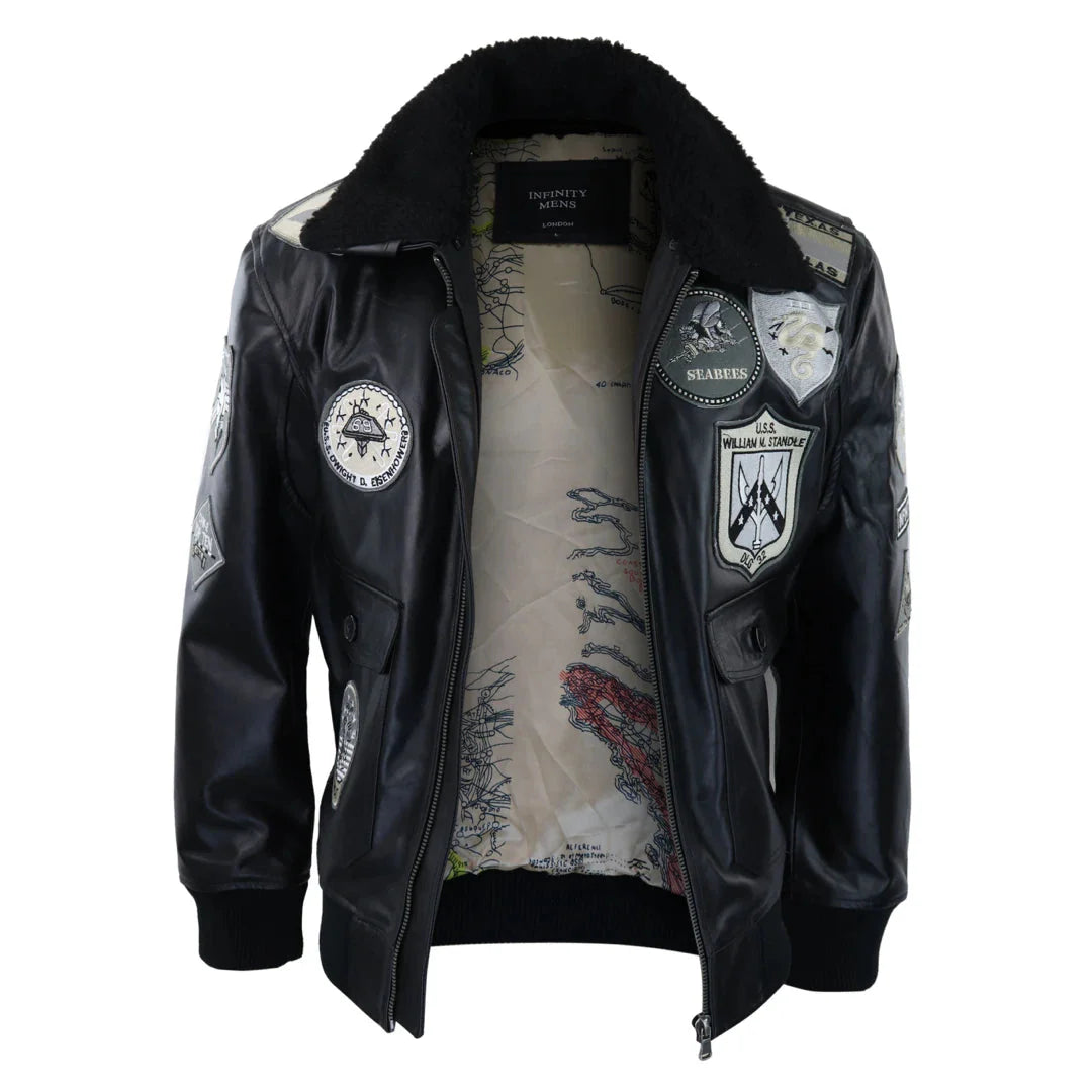 Muška crno-siva Topgun Maverick jakna pilotski bombarder američke značke crni krzneni mačak