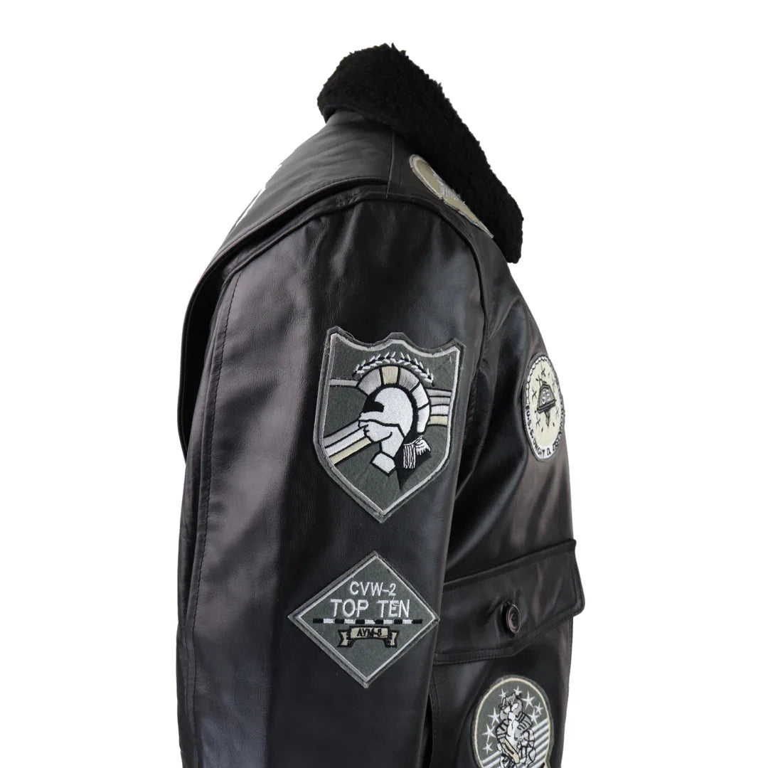 Muška crno-siva Topgun Maverick jakna pilotski bombarder američke značke crni krzneni mačak