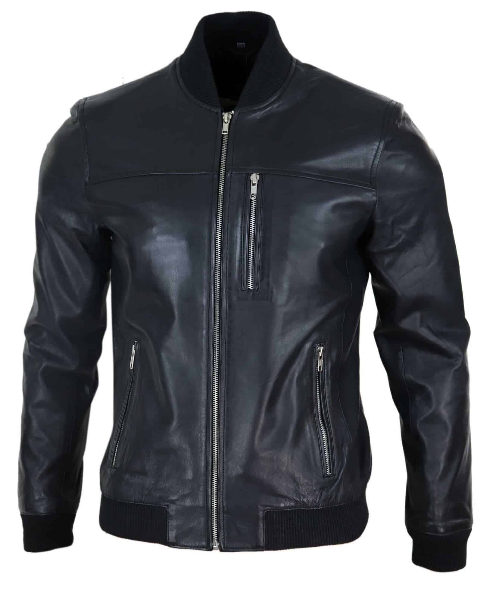 Muška crna kožna bomber jakna