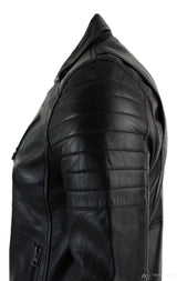 Muška bajkerska jakna od prave kože slim kroja s križnim patentnim zatvaračem, retro vintage Brando, crna