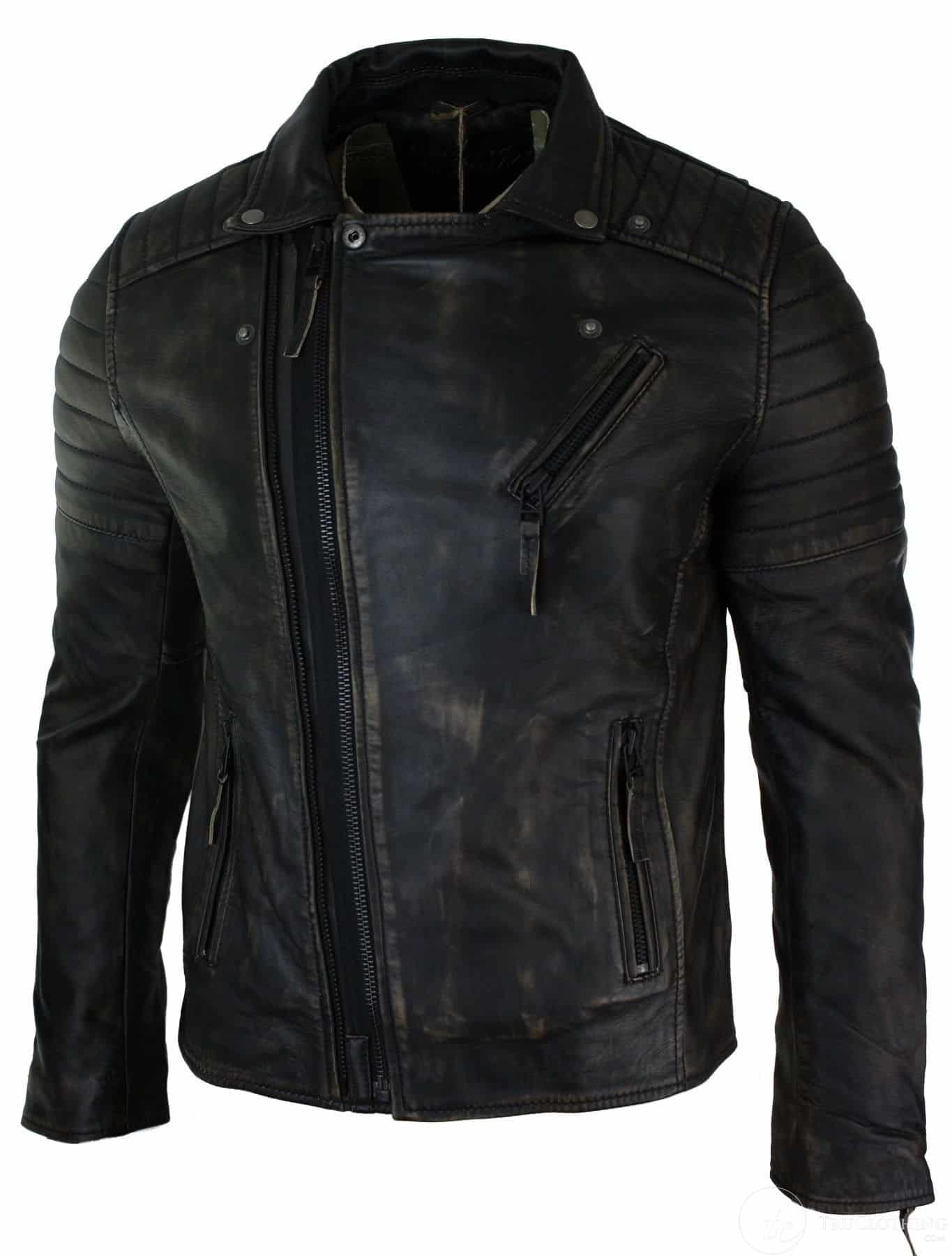 Muška uska jakna s križnim patentnim zatvaračem, retro vintage Brando, vintage bikerska jakna - crna