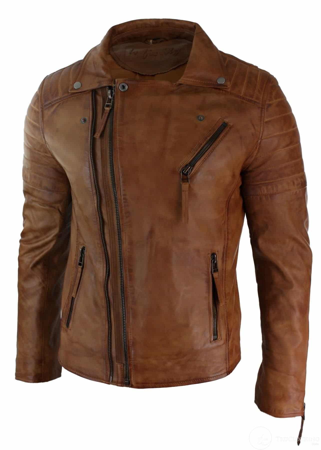 Muška retro vintage Brando jakna s križnim patentnim zatvaračem od prave kože, vintage bajkerska, smeđa