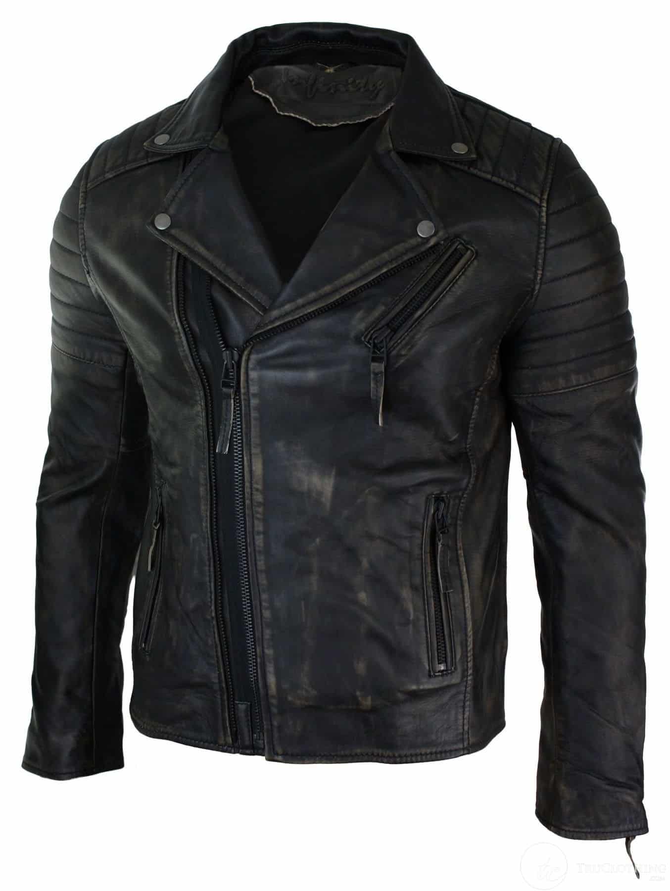 Muška uska jakna s križnim patentnim zatvaračem, retro vintage Brando, vintage bikerska jakna - crna