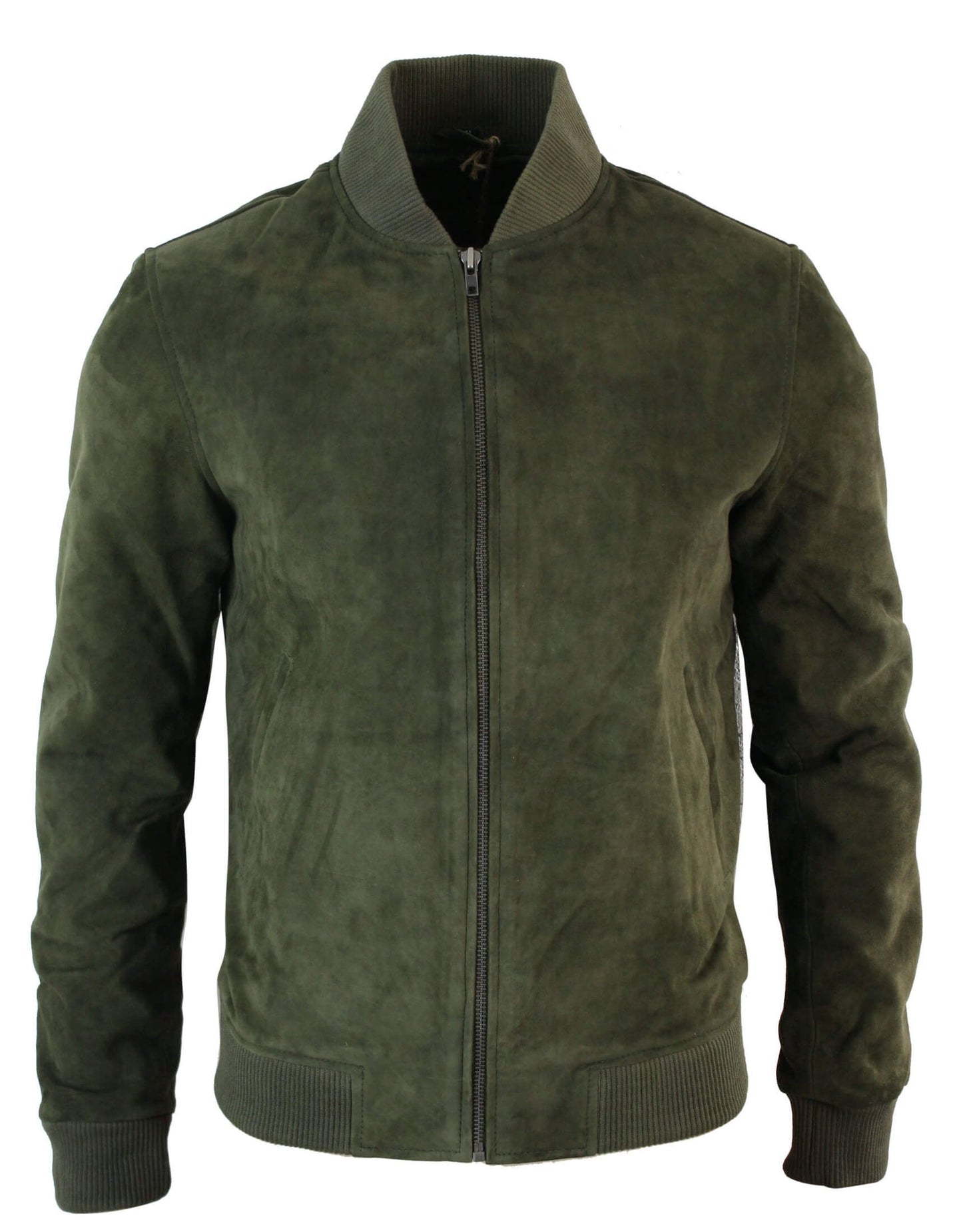 Muška bomber jakna od prave kože s antilopom, klasična retro vintage, maslinasta