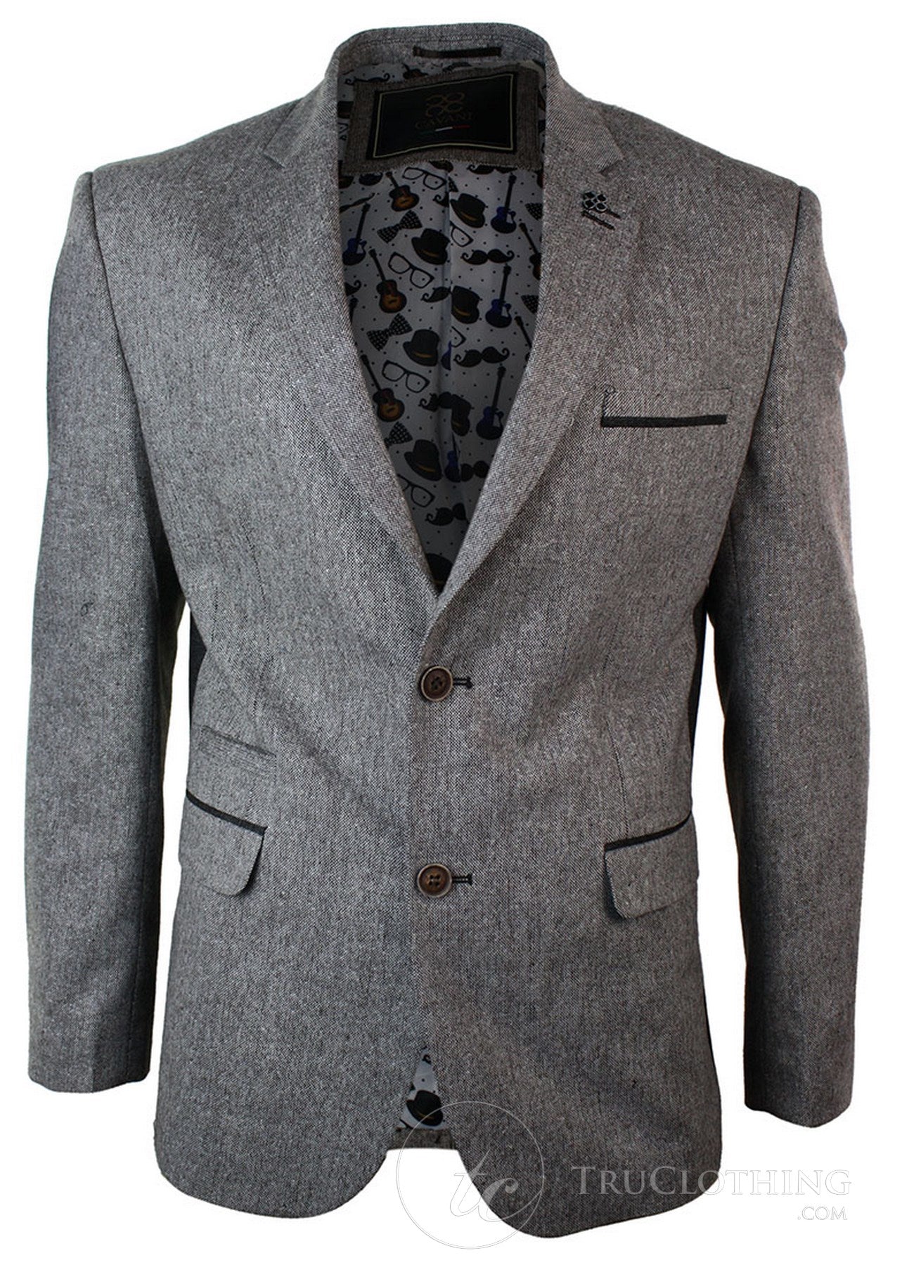 Muški svijetlosmeđi tvid vintage uski kroj sako s uzorkom riblje kosti, elegantno-ležerni