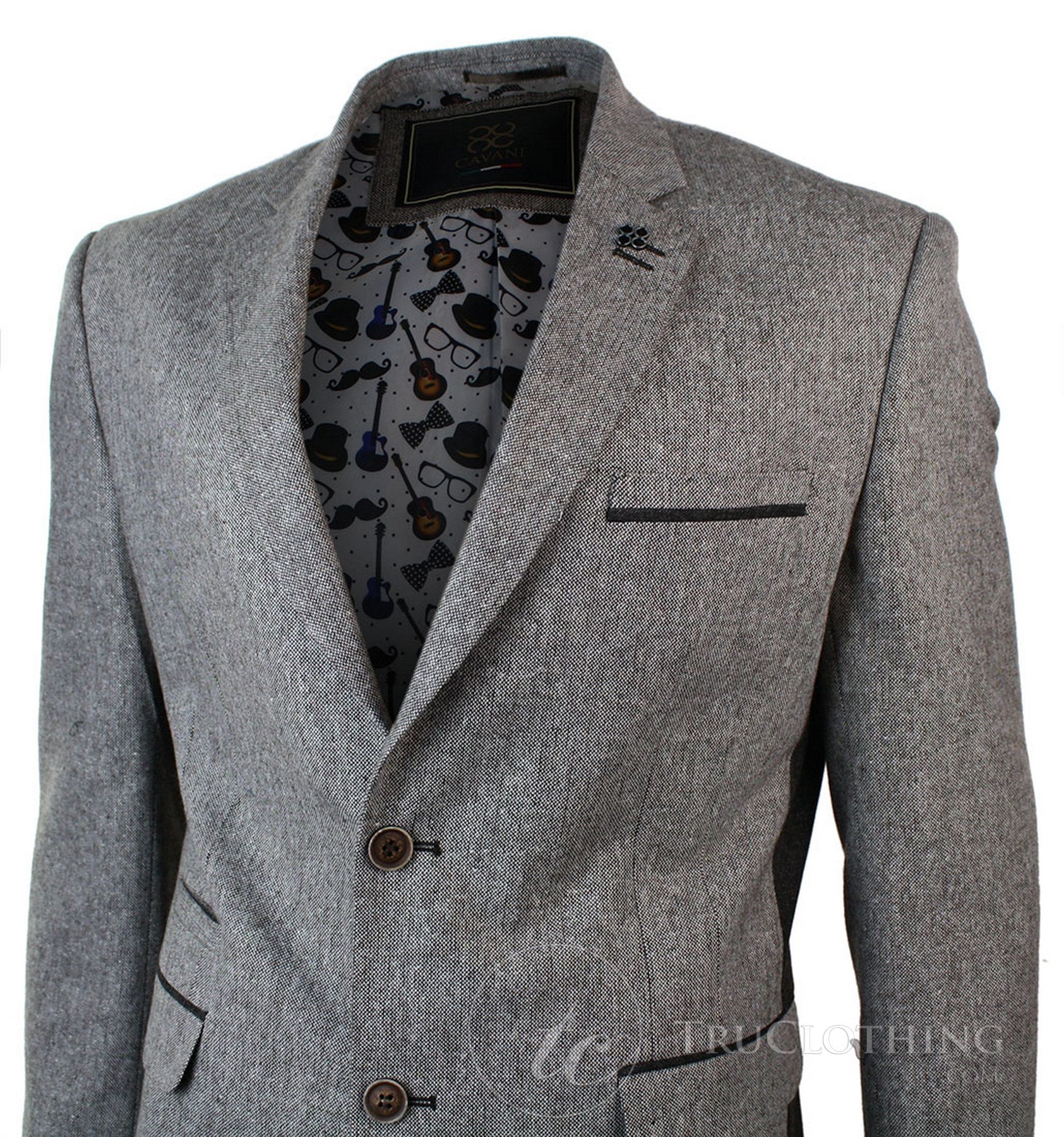 Muški svijetlosmeđi tvid vintage uski kroj sako s uzorkom riblje kosti, elegantno-ležerni