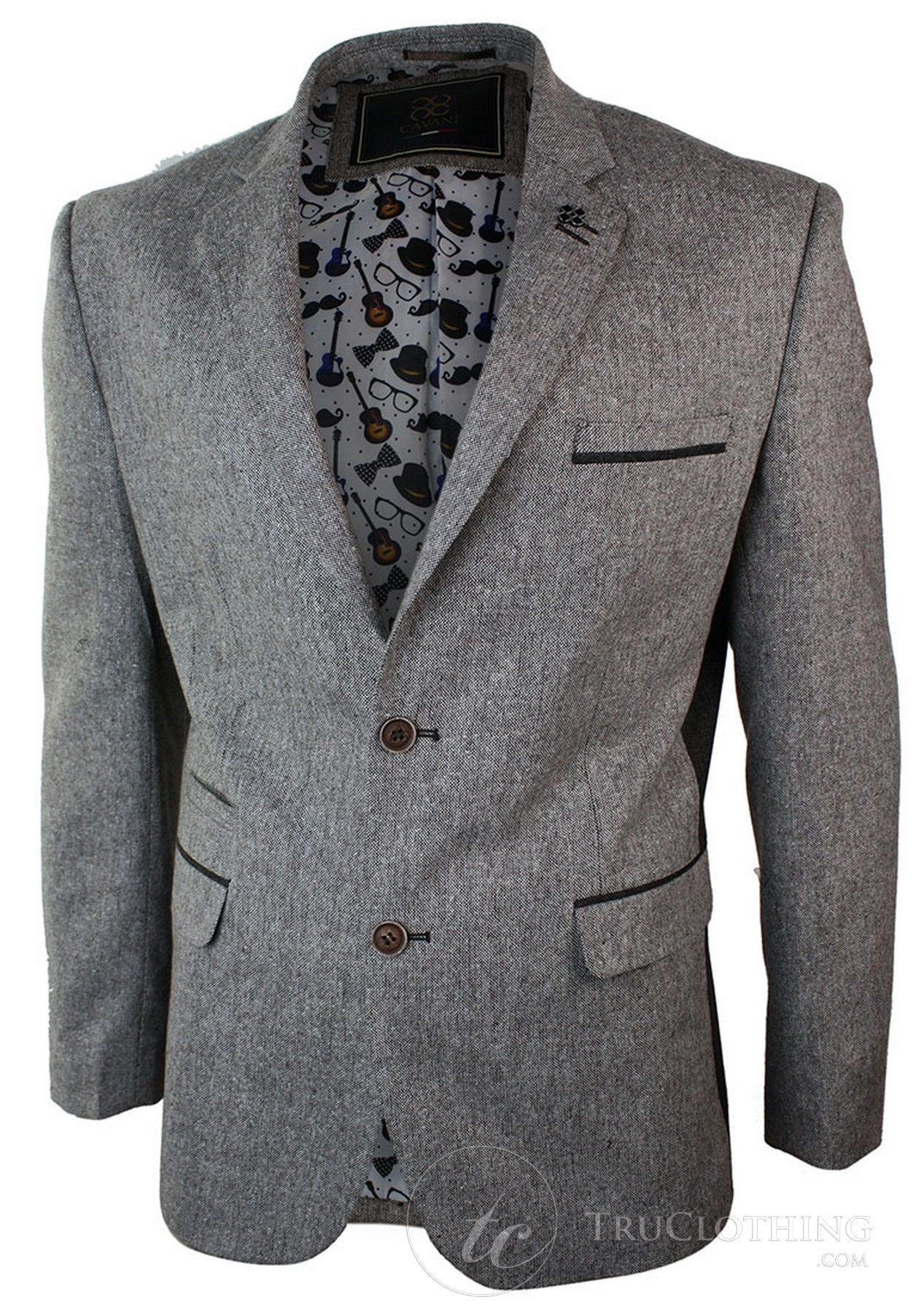 Muški svijetlosmeđi tvid vintage uski kroj sako s uzorkom riblje kosti, elegantno-ležerni