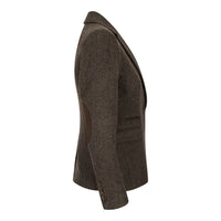 Ženski tvid sako s uzorkom riblje kosti, smeđi, vintage krojeni, klasični, elegantni, iz 1920-ih
