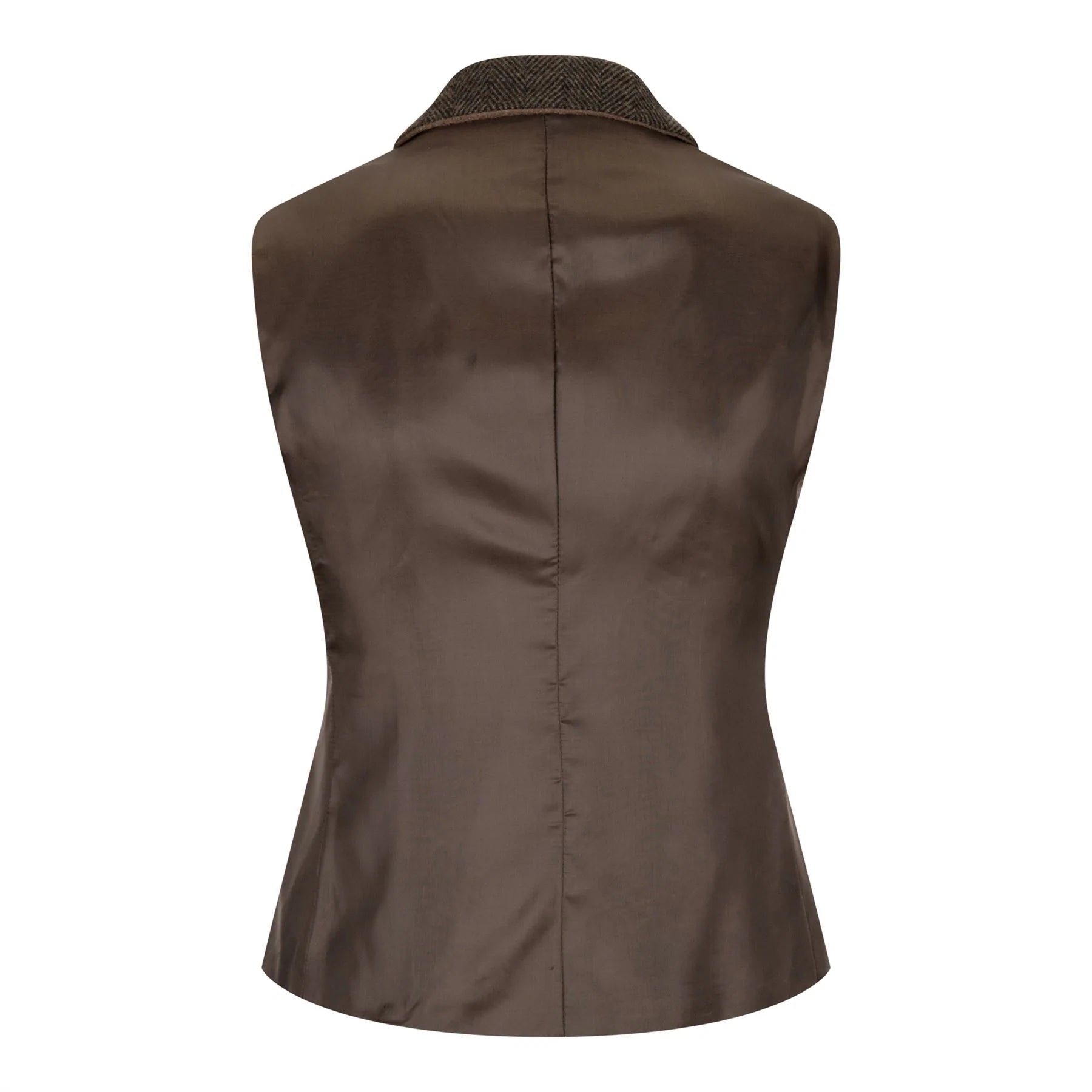 Ženski tvidasti prsluk s uzorkom riblje kosti, smeđi, vintage stil, klasičan i elegantan, iz 1920-ih