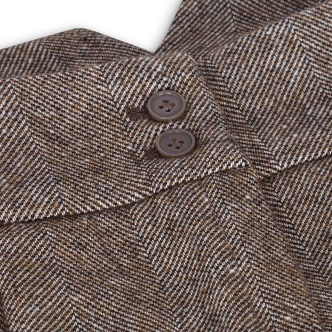 Ženske tvid hlače, vintage blinders iz 1920-ih, smeđe, krojene, uzorka riblje kosti