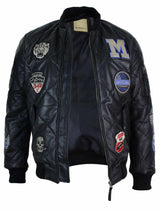 Muška prošivena puhasta jakna od prave kože, Varsity Baseball Bomber, Letterman, značka