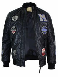 Muška prošivena puhasta jakna od prave kože, Varsity Baseball Bomber, Letterman, značka
