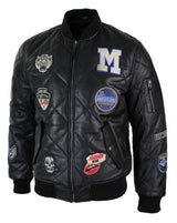 Muška prošivena puhasta jakna od prave kože, Varsity Baseball Bomber, Letterman, značka