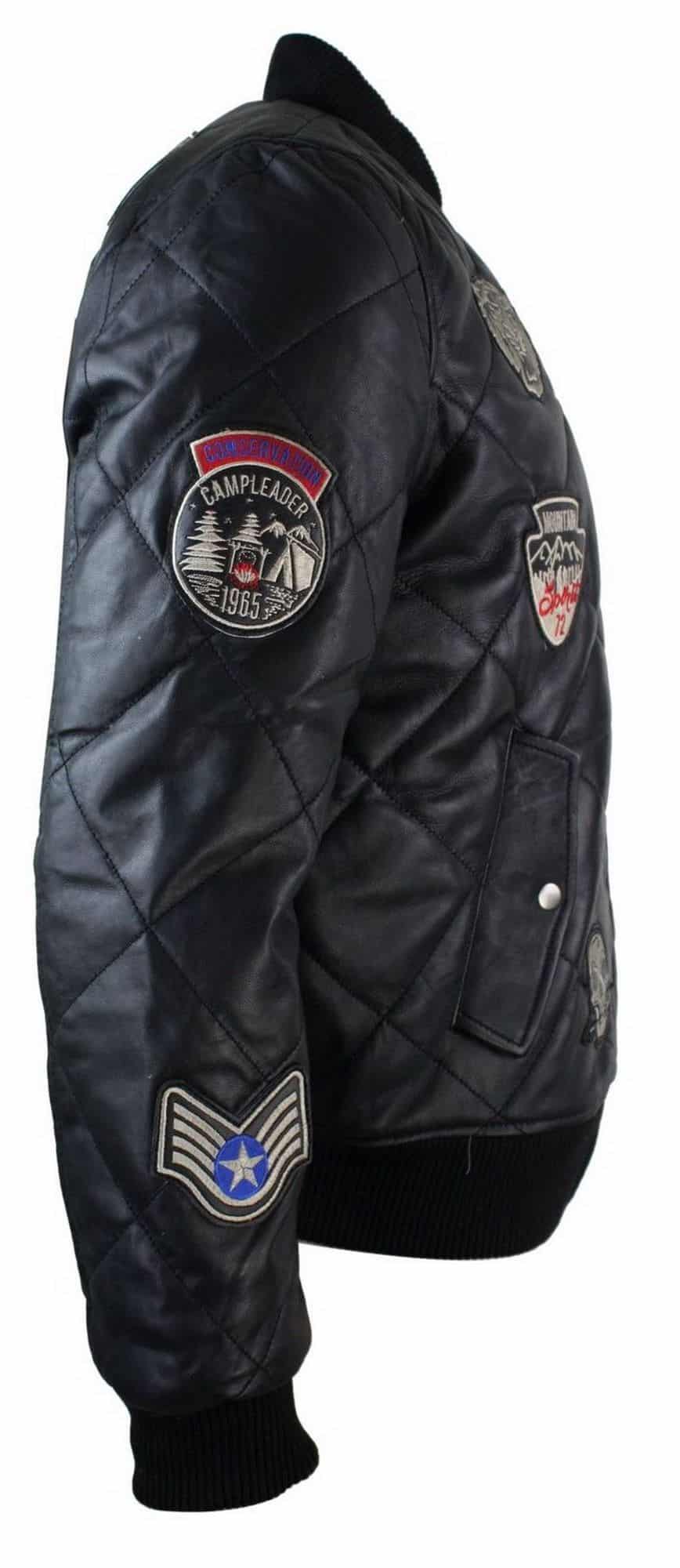 Muška prošivena puhasta jakna od prave kože, Varsity Baseball Bomber, Letterman, značka