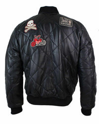 Muška prošivena puhasta jakna od prave kože, Varsity Baseball Bomber, Letterman, značka