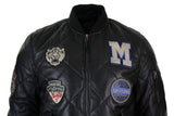 Muška prošivena puhasta jakna od prave kože, Varsity Baseball Bomber, Letterman, značka