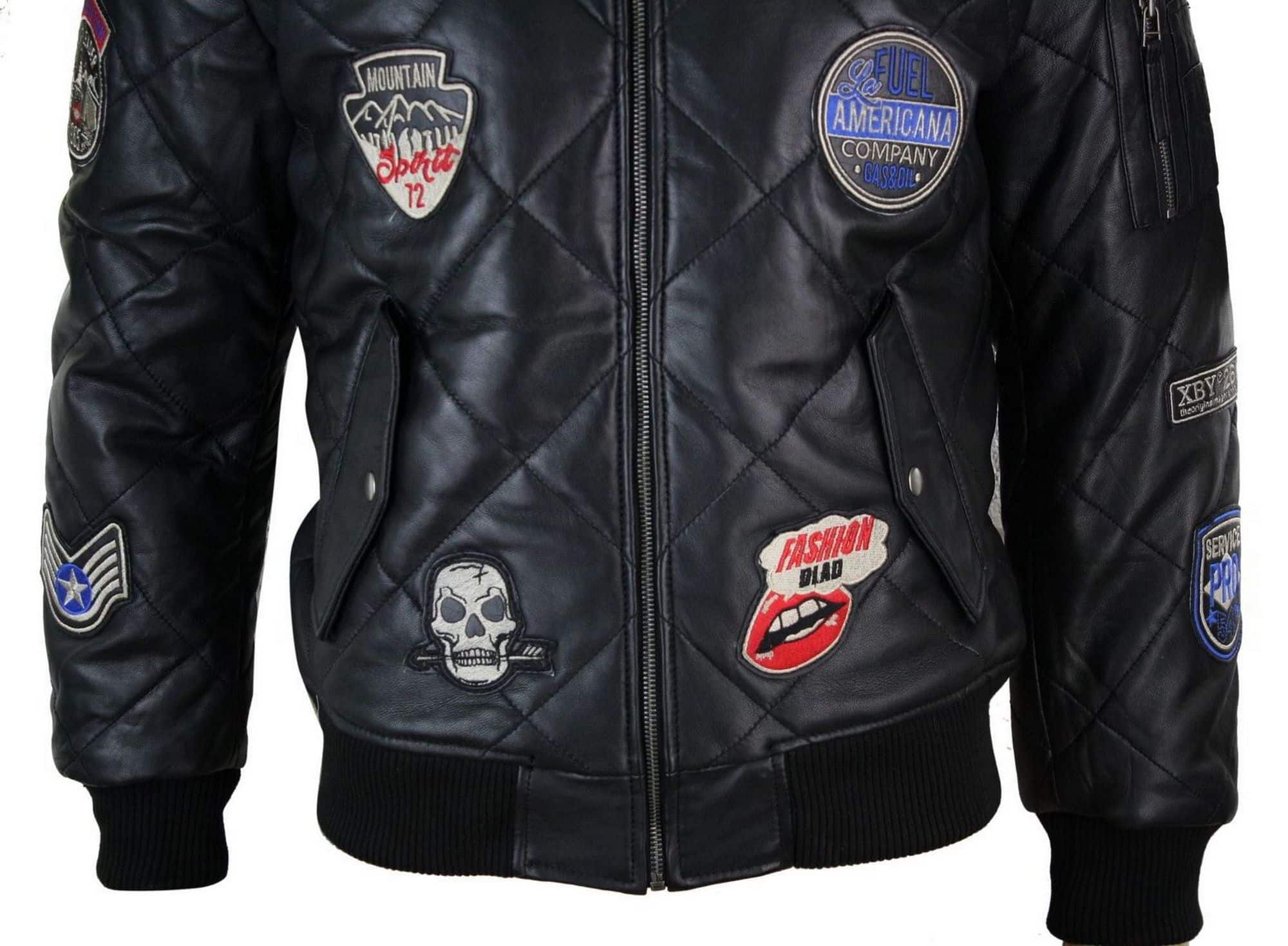Muška prošivena puhasta jakna od prave kože, Varsity Baseball Bomber, Letterman, značka